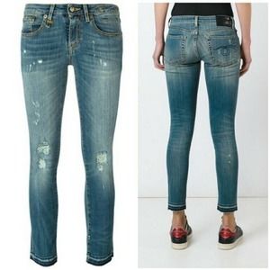 R13 Kate Skinny Jeans in Strummer Blue Sz 27 Low Rise Distressed R13W4021-163 (E